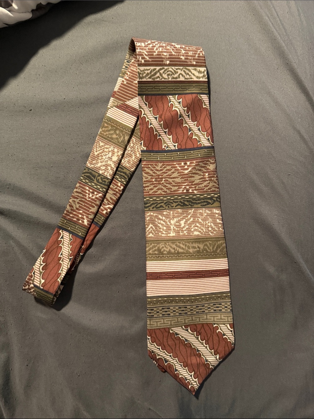 Men's Patterned Brown and Olive Formal Tie
